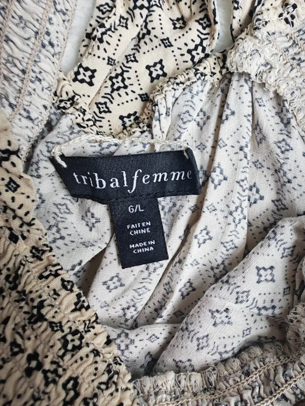 Tribal Femme French Oak Embroidered Mini Dress 2-Way Wear Boho Smocked Dress L - Picture 9 of 15